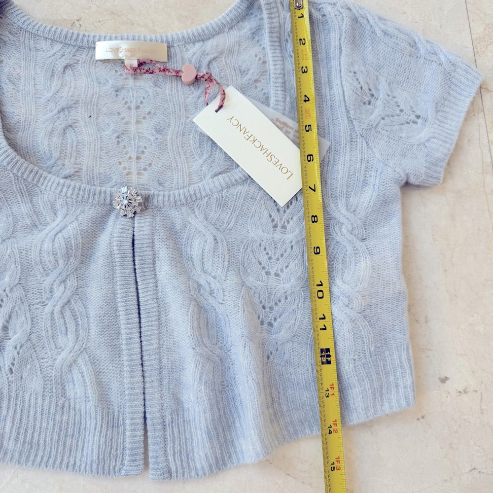 LoveShackFancy Elba cardigan wool cashmere baby blue size M - Picture 12 of 16